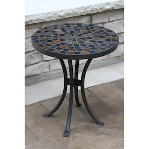 Round 18 in. Rustic Slate Metal Outdoor Accent Table