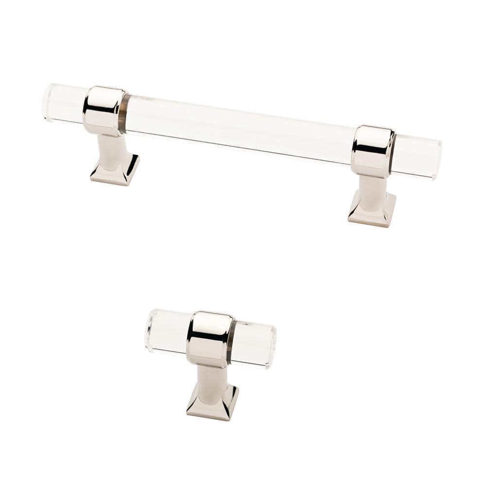Polished Nickel and Clear Acrylic T-Handle Cabinet Knob