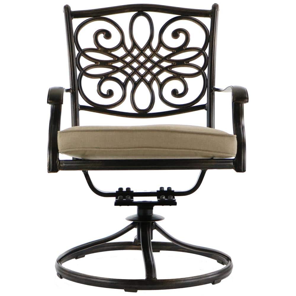 Bronze Cast Aluminum 6-Person Outdoor Dining Set with Natural Oat Cushions