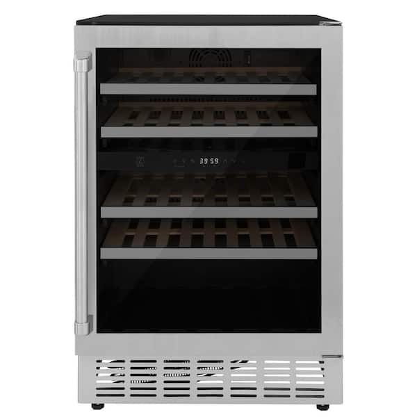 ZLINE Kitchen and Bath Monument 24 in. Dual Zone 44-Bottle Wine Cooler with LED Lighting in Stainless Steel