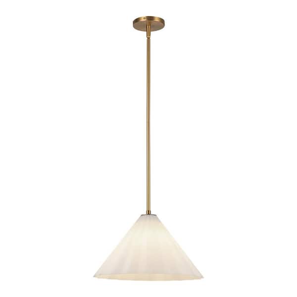 ALORA MOOD Serena 14 in. 1 Light 60-Watt Aged Brass/Opal Glass Pendant Light