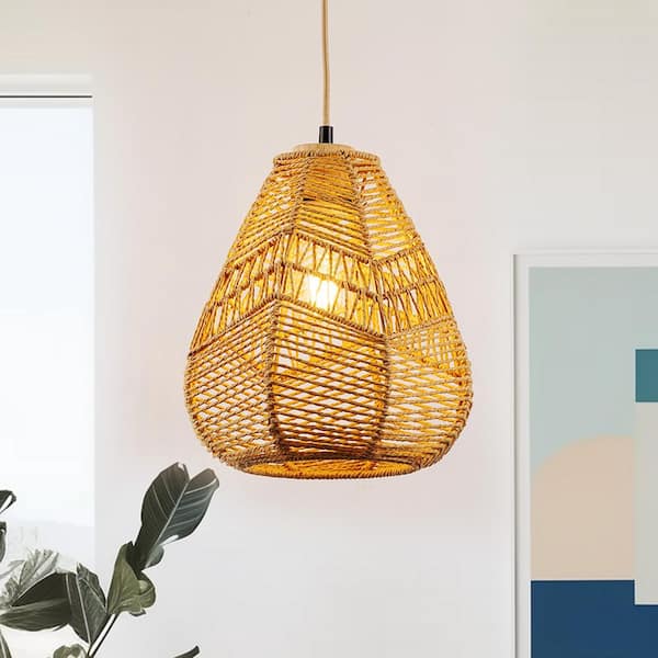Farmhouse 1-Light Woven Rope Pendant Light with Teardrop Shade, E26 Base Hanging Fixture No Bulb Included
