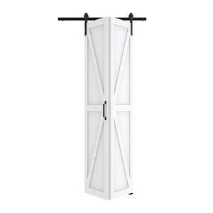 28 X 84 Inch Bifold Sliding Barn Door - K Panel Design With Hardware Kit, White MDF, Easy Install For Closet, Bedroom Or Bathroom