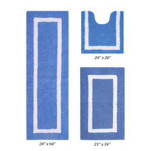 Hotel Collection Blue/White (20" x 20" : 21" x 34" : 20" x 60") 100% Cotton 3 Piece Bath Rug Set