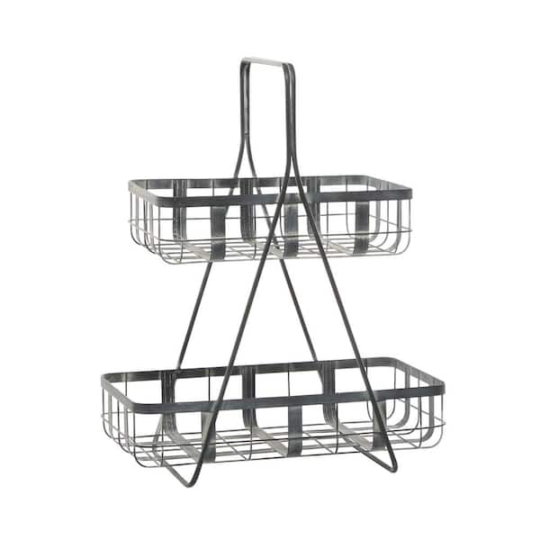 Litton Lane Grey Farmhouse Metal Storage Basket 23 in. x 18 in. x 11 in.