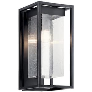 Mercer 18.75 in. 1-Light Black Outdoor Hardwired Wall Lantern Sconce with No Bulbs Included (1-Pack)