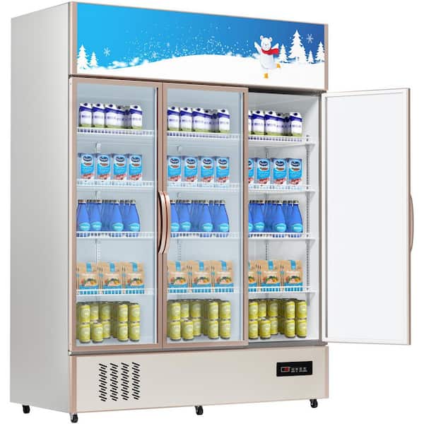 Commercial Refrigerator, Display Fridge Upright Beverage Cooler, Glass Door with LED, 35 cu. ft. Triple Swing Door
