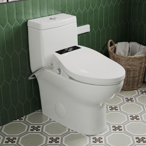 Electric Bidet Seat for Elongated Toilets in White with Remote Control, Nightlight