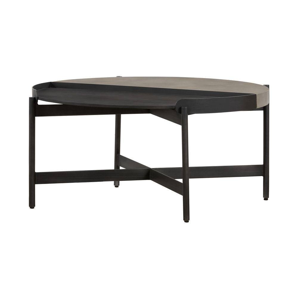 Benjara 32 in. Gray and Black Round Concrete Top Coffee Table BM245998