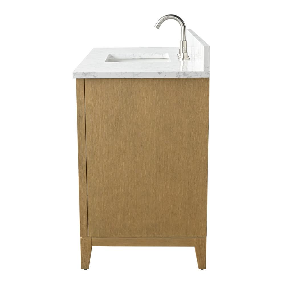 Natural Oak 48" Single Bathroom Vanity with Engineered Marble Top