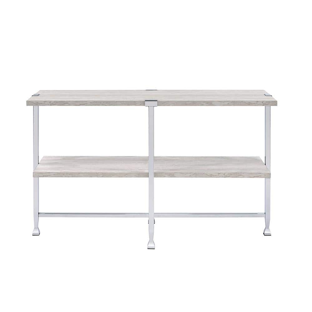 Acme Furniture Brecon 86 in. White Oak and Chrome Rectangle Wooden Console Table with Metal Frame
