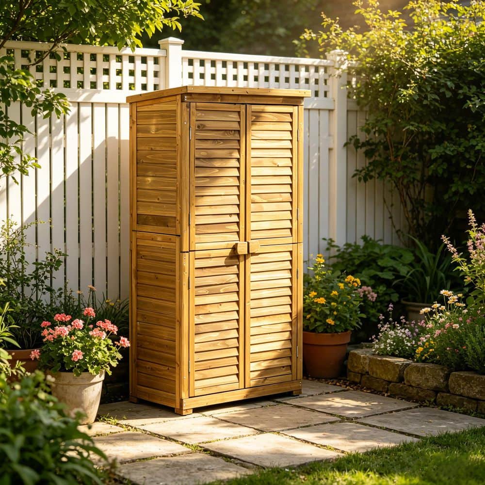 34.25 in. W x 18.5 in. D x 63 in. H Natural Fir Wood Outdoor