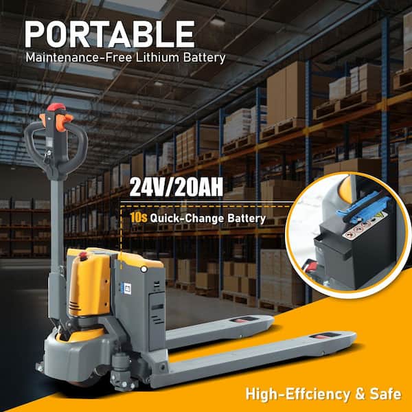 3300 lbs. 3 in. Lowered Full Electric Pallet Jack Walkie Pallet Truck with 24V/20AH Lithium Battery