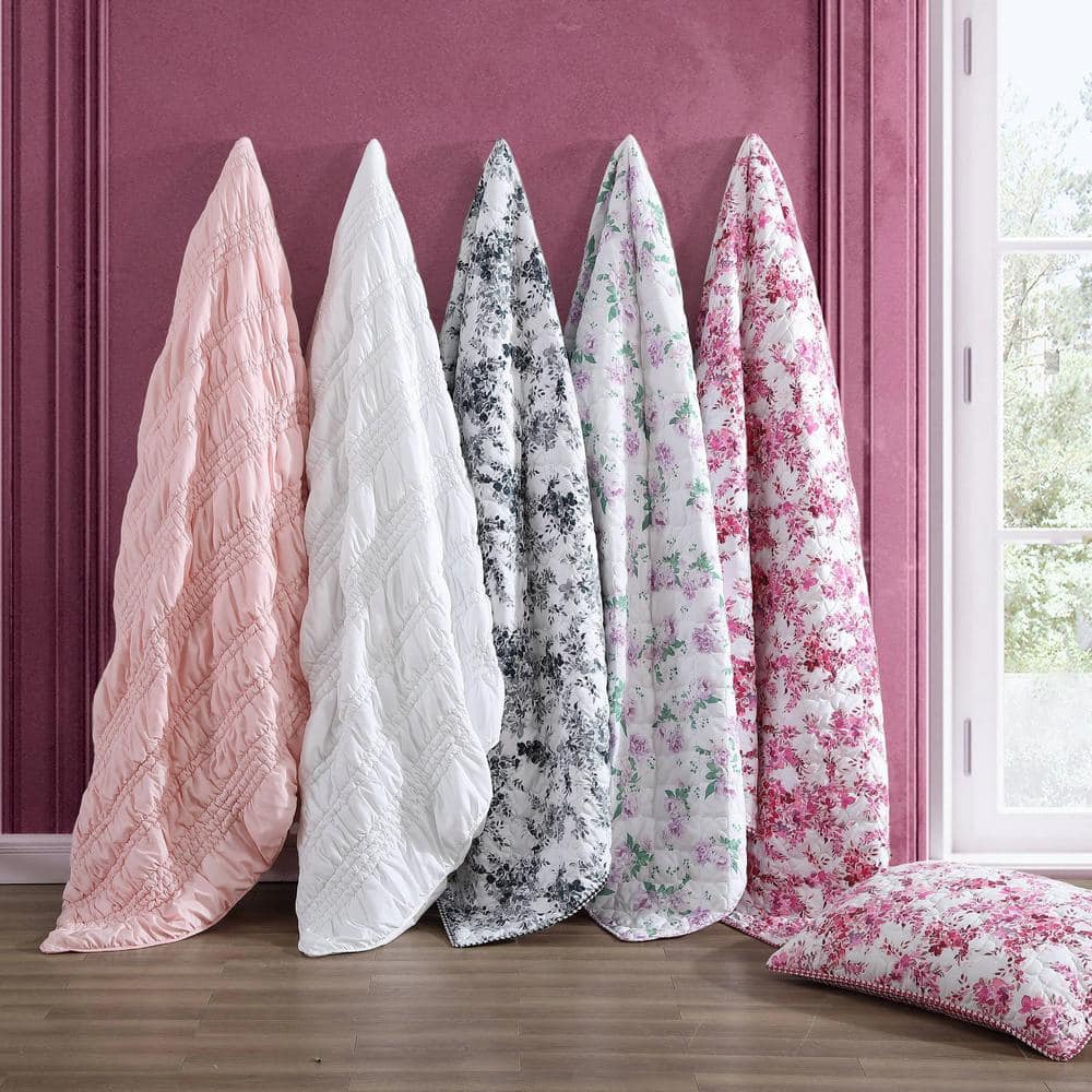 Floral Vineyard Pink Reversible Microfiber King Quilt Set