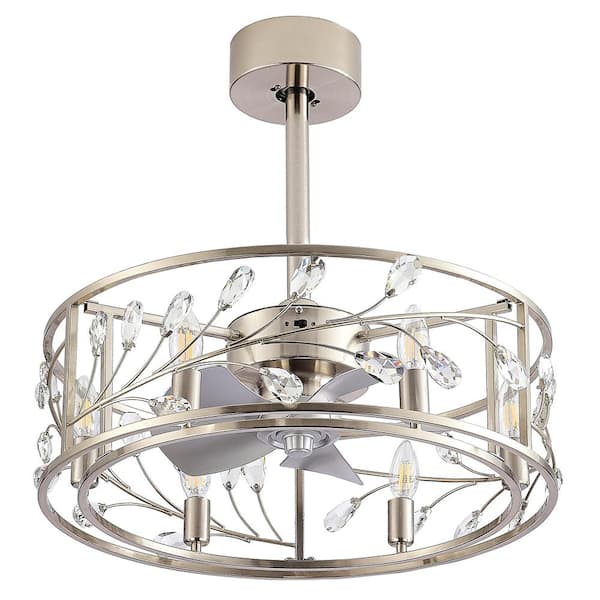 Breezary Blooming 20 in. Indoor Satin Nickel Crystal Ceiling Fan 