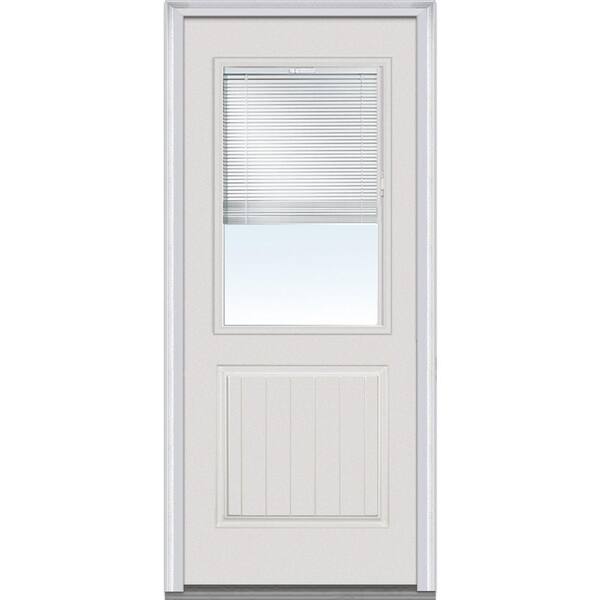 MMI Door 36 in. x 80 in. RLB Left-Hand 1/2 Lite 2-Planked Panel Classic Primed Fiberglass Smooth Prehung Front Door