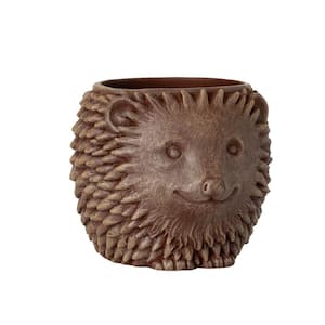 5.5 in. L x 6.75 in. W x 5 in. H Brown Indoor/Outdoor Resin Hedgehog Decorative Pot
