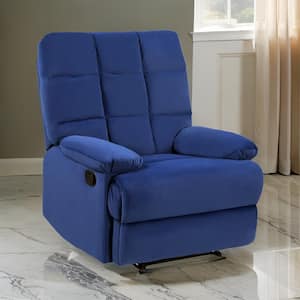 Blue Velvet Manual Recliner with Cushioned Seat and Solid Wood