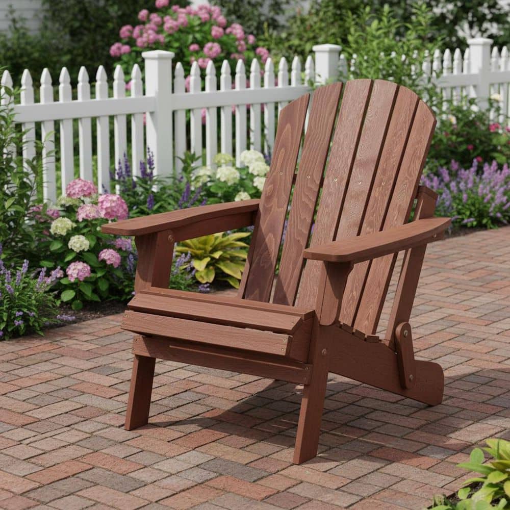 Clihome Brown Patio Hemlock Wood Folding Oversized Adirondack