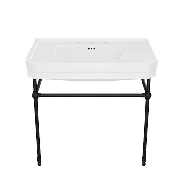 Valencia 31.8 in. L x 21 in. W Console Sink Basin in White Vitreous China Matte Black with 8 in. Faucet Drilling