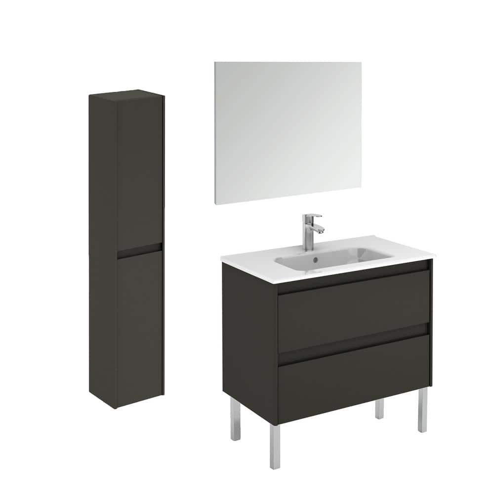 WS Bath Collections 31.6 in. W x 18.1 in. D x 32.9 in. H Bathroom Vanity Unit in Anthracite with Mirror and Column, Grey -  AMBRA 80F PACK 2 AN