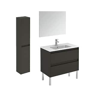 31.6 in. W x 18.1 in. D x 32.9 in. H Bathroom Vanity Unit in Anthracite with Mirror and Column