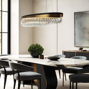 Delphinium 1-Light Dimmable Integrated LED Matte Black and Plating Brass Crystal Oval Chandelier for Living Room