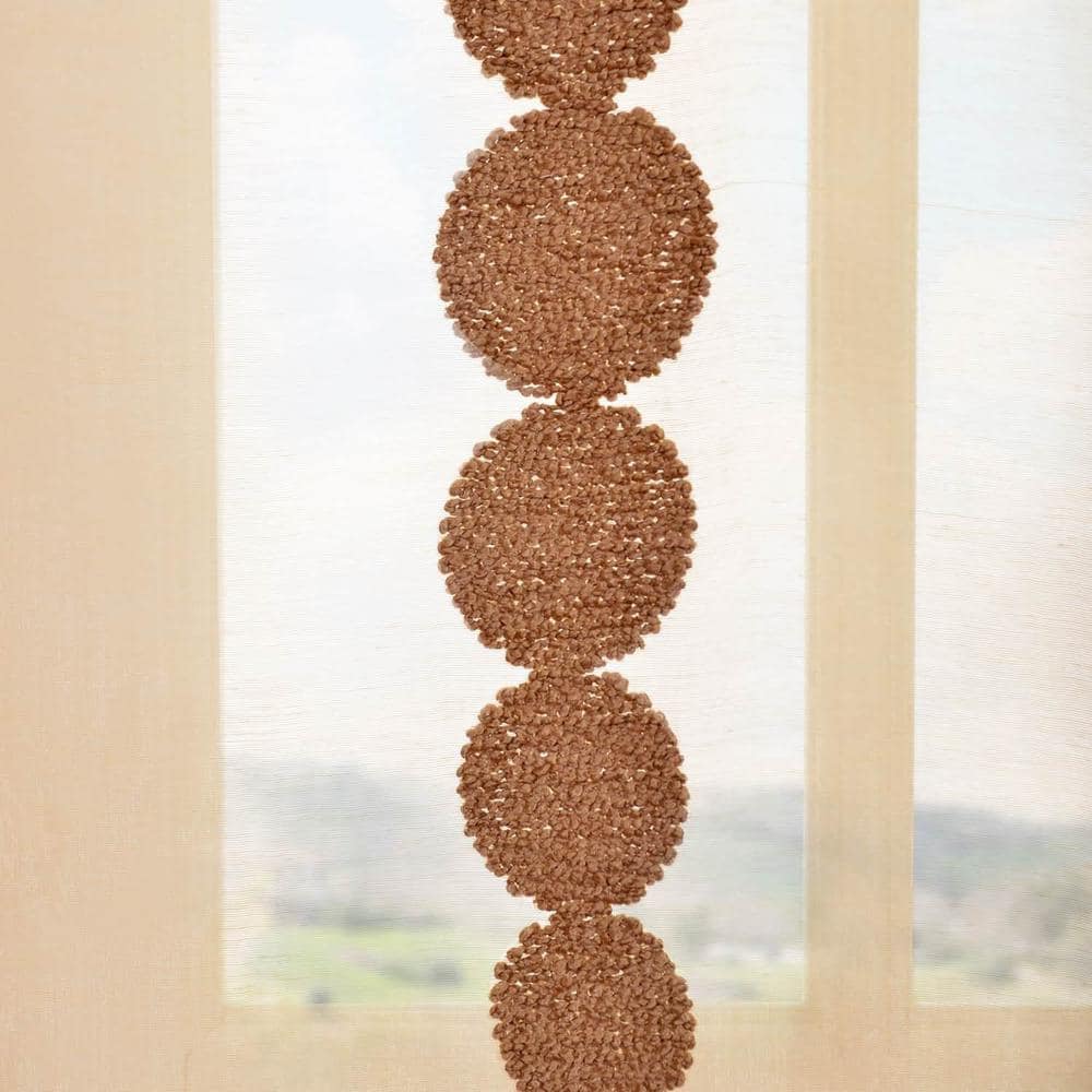 Gold Embroidered Sheer Rod Pocket Curtain Panel