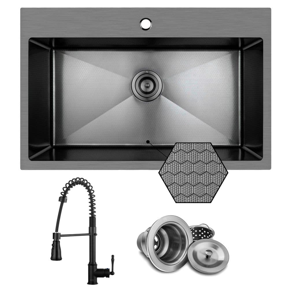 HEX 30 in. Drop-in Single Bowl Gunmetal Black Stainless Steel Kitchen Sink with Faucet price history on PriceWatchPro