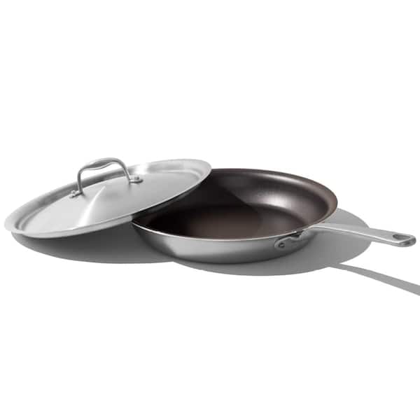 12 in. 5 Ply Stainless Steel-Clad Base Professional Grade Nonstick Induction Compatible Frying Pan in Graphite Lid