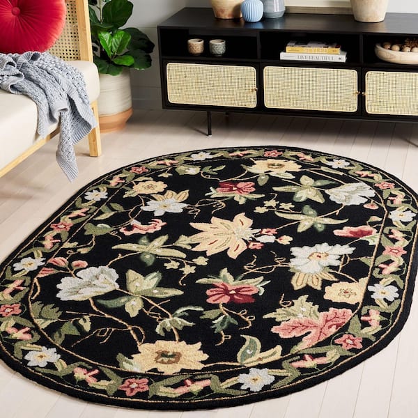 Chelsea 3 ft. x 5 ft. Oval Black Gradient Border Floral Area Rug