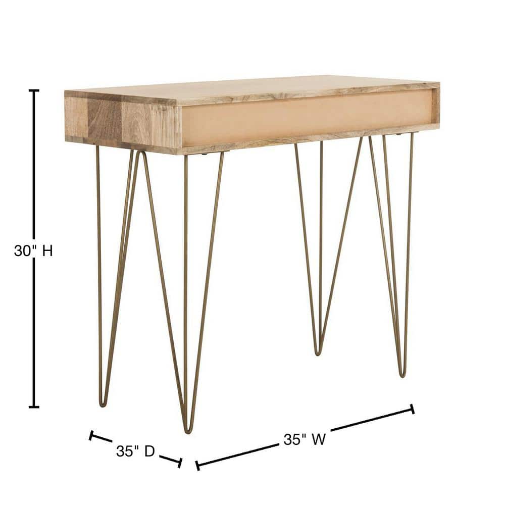 Transitional Beige Wood Home Office Desk with Drawer