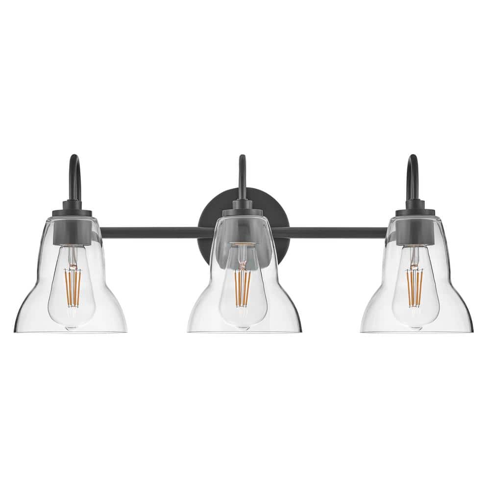 Vera Black 3-Light Vanity with Clear Glass Shades