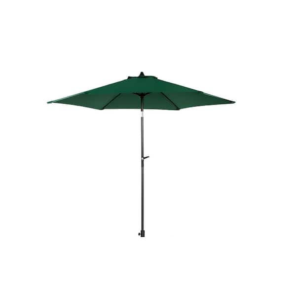 Unbranded 9 ft. Steel Market Patio Umbrella in Dark Green with Push Button Tilt and Crank, 6 Sturdy Ribs for Backyard, Poolside
