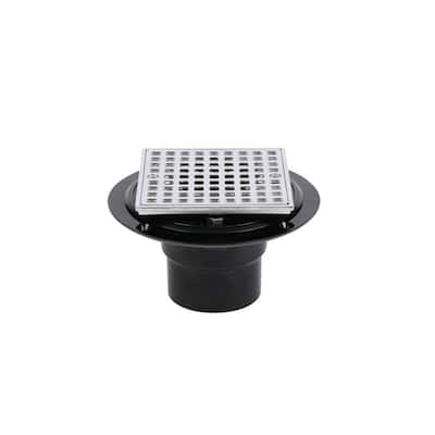 Round Black ABS Shower Drain with 4-3/16 in. Square Screw-In Chrome Drain Cover