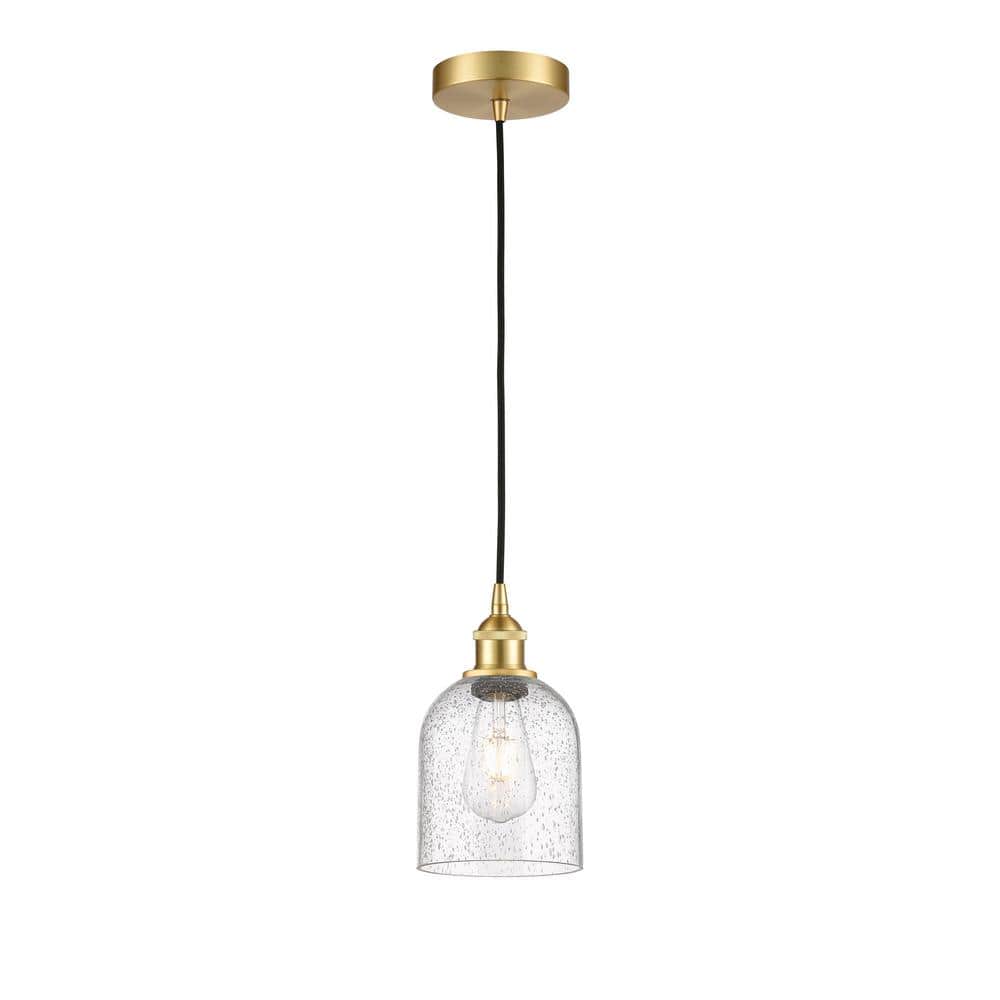 Bella 100-Watt 1-Light Satin Gold Shaded Mini Pendant Light with Painted Glass Shade price history on PriceWatchPro