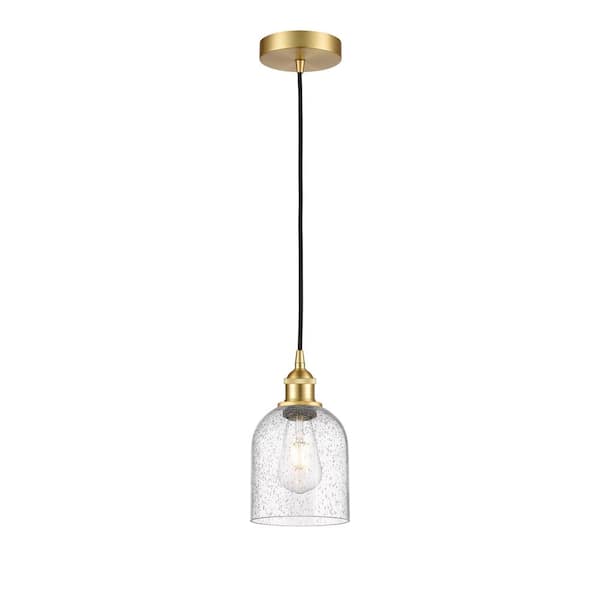Innovations Bella 100-Watt 1-Light Satin Gold Shaded Mini Pendant Light with Painted Glass Shade