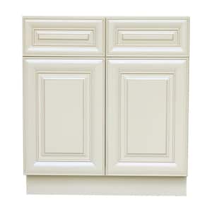 Ready to Assemble 33x34.5x24 in. Base Cabinet with 2-Door and 2-Drawer in Antique White