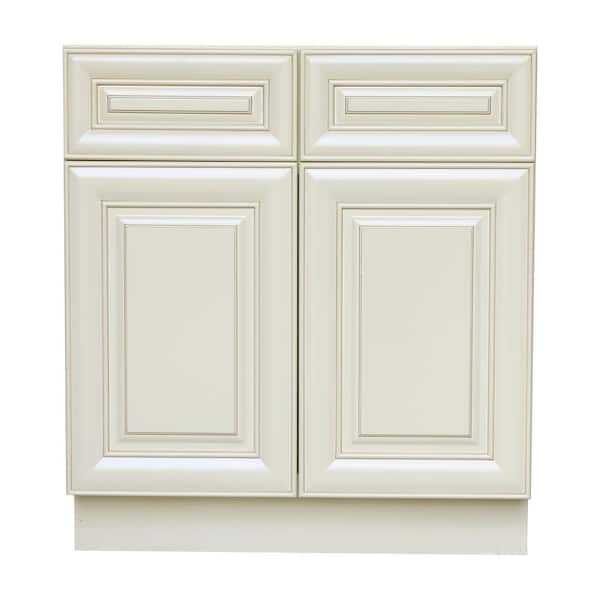 Plywell Ready to Assemble 42x34.5x24 in. Sink Base Cabinet with 2-Door and 2 Fake Drawers in Antique White