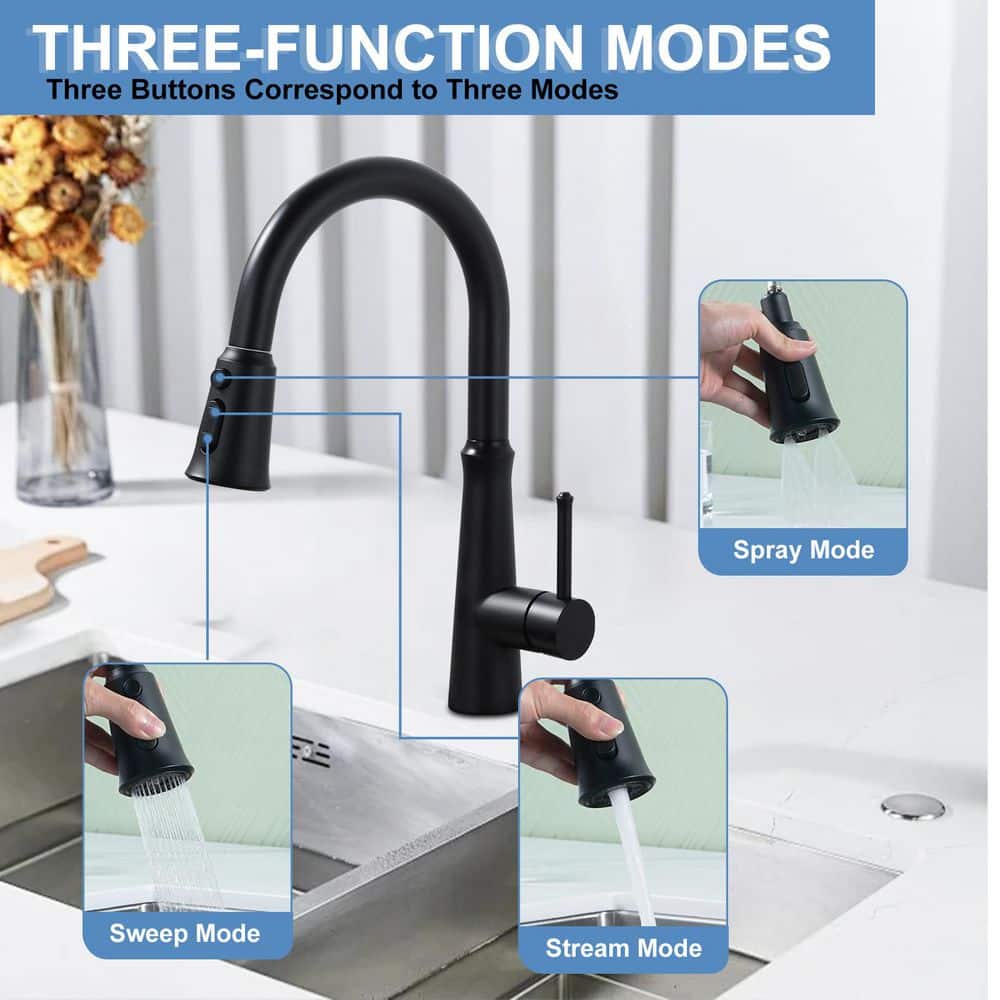 Matte Black Stainless Steel Pull-Down Kitchen Faucet with Spray