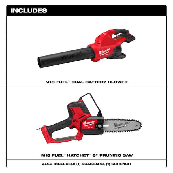 M18 FUEL Dual Battery 145 MPH 600 CFM 18V Lithium-Ion Brushless Cordless Handheld Blower w/M18 Hatchet Pruning Saw