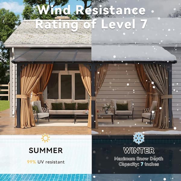 Sizzim 16 ft. x 10 ft. Wall-Mounted Sloped Roof Hardtop Gazebo