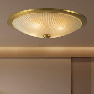 Triturado 23 in. 4-Light Brass Flush Mount with Crushed Ribbed Glass Shade