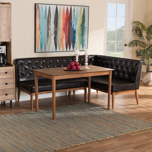 Baxton Studio Riordan 3 Piece Dark Brown and Walnut Brown Dining