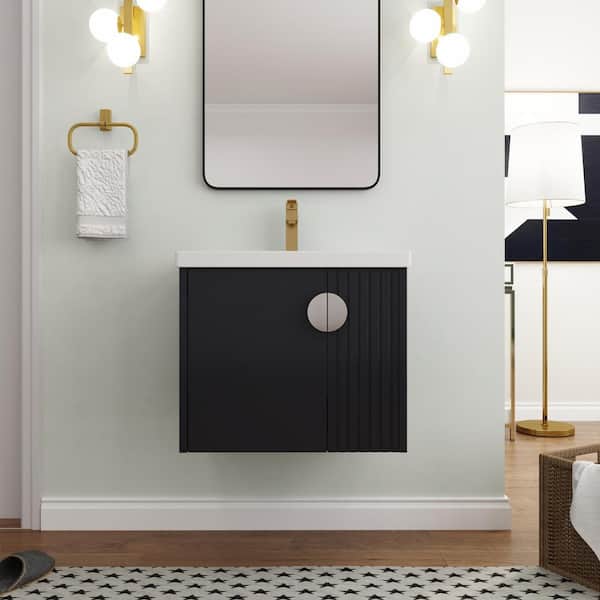 UPIKER Modern 24 in. W. x 18.5 in. D x 20.7 in. H Single Sink Floating Bath Vanity in Black with White Ceramic Top