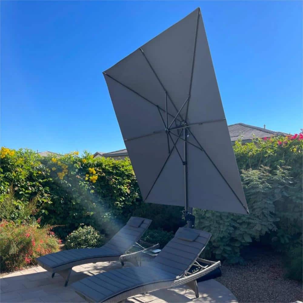 8 ft. Gray Aluminum Cantilever Patio Umbrella with Stand