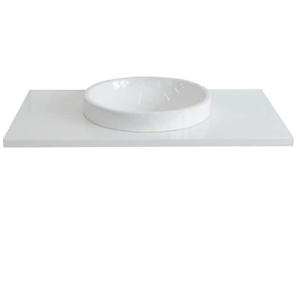 Bellaterra Home Ragusa III 37 in. W x 22 in. D Granite Single Basin Vanity Top in Gray with White Round Basin