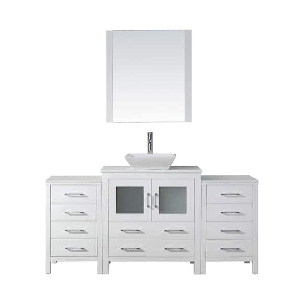 Virtu USA Dior 69 in. W Bath Vanity in White with Stone Vanity Top in White with Square Basin and Mirror