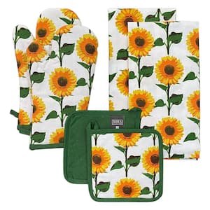 Sunflower 100% Cotton 6pc Kitchen Towel, Pot Holder, Oven mitt Set