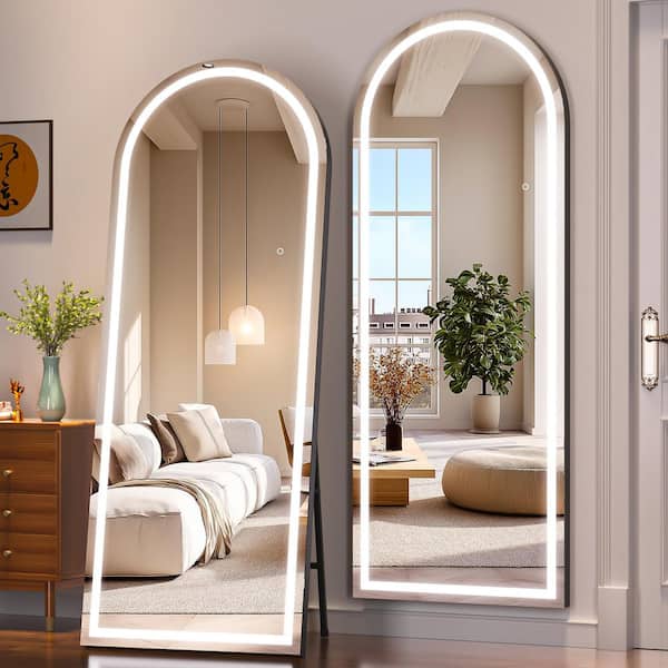 Vosuja 30 in. W x 77 in. H Black Frame Arch LED Full-Length Mirror, Adjustable Brightness and Colors, Tempered Glass
